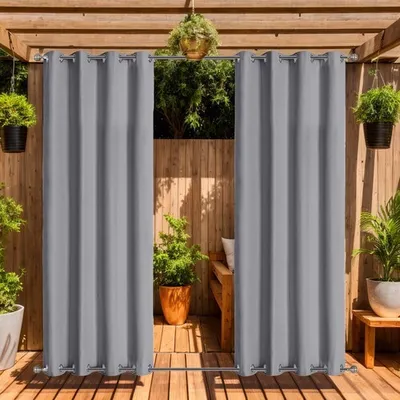 Produktbild von 2er Set Outdoor Vorhang für Garten Terrasse Pavillon Pergola Wasserdicht Winddicht Aussen Gardinen Blikdicht Wärmeisoliert UV-Schutz,Grau,140x275cm