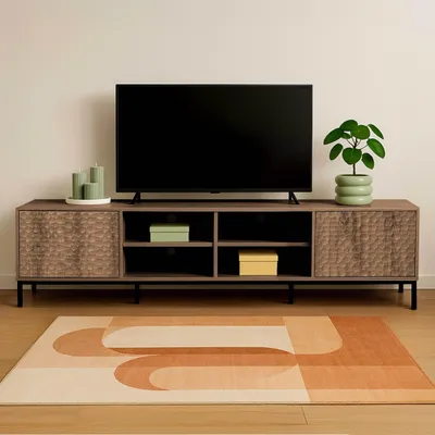 Image de Meuble TV rectangulaire 2 portes L200 cm bois foncé - Oviala Ketry