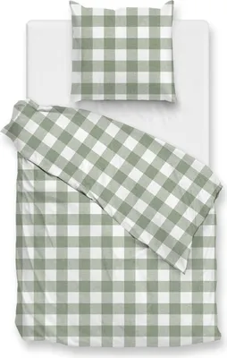 Produktbild von ZO!Home Quattro di Lino Bettwäsche 155 Moss Green Bettwäsche 1 x Bettbezug 155x220 + 1 x Kopfkissenbezug 80x80 Moss-Green Kariert grün