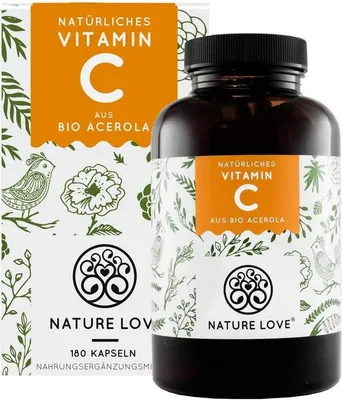 Produktbild von Nature Love® Natürliches Vitamin C aus  Acerola Extrakt | 180 Kapseln | ohne Zusätze | vegan | in Deutschland produziert