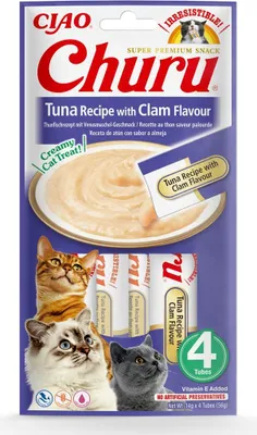 Produktbild von CHURU Thunfisch mit Muscheln Leckerli für Katzen 4x14g