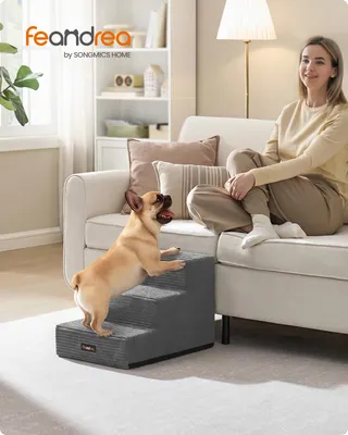 Produktbild von FEANDREA Hundetreppe für Kleine Hunde, 3 Stufen Waschbare Katzentreppe aus Schaumstoff für Sofa, 46 x 40 x 33 cm, Grau