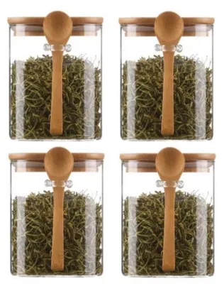 Immagine prodotto di Set di 4 contenitori in vetro con coperchio in bambù
