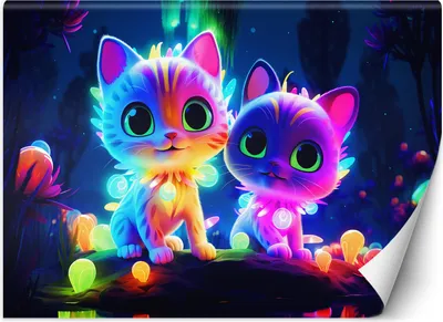 Produktbild von Vlies fototapete Niedliche Neon-Katzen 200x140 cm Feeby Bunt inkl. Kleber einfache Montage
