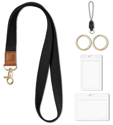 Image de Étui pour carte d'identité avec cordon, porte-clés, porte-cartes avec cordon, porte-carte d'identité, noir