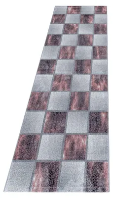Image de Tapis de couloir pour salon, rose, motif à carreaux, dimensions 80x250 cm