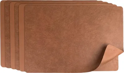 Produktbild von Platzset 6er Set Kunstleder abwaschbar, Wendbares Tischset 45x30cm, Platzdeckchen Modern (Rostbraun) 6er Set