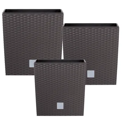 Immagine prodotto di Set di 3x Vasi con inserto Ratan marrone scuro 20 22 26 cm plastica Trapezio Quadrato