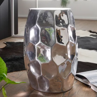 Produktbild von FineBuy Design Beistelltisch rund 30 cm Metall silber - Orientalischer Wohnzimmertisch Hammerschlag Aluminium - Kleiner Couchtisch - Dekotisch Alu