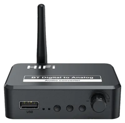 Produktbild von Digital-zu-Analog-Audio-Converter Techstar® OT13, kompatibel mit Bluetooth 5.1, USB, AUX 3,5 mm, optisches Audiokabel, RCA, Schwarz