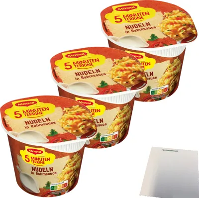 Produktbild von Maggi 5 Minuten Terrine Nudeln in Rahmsoße 3er Pack (3x61g Packung) + usy Block
