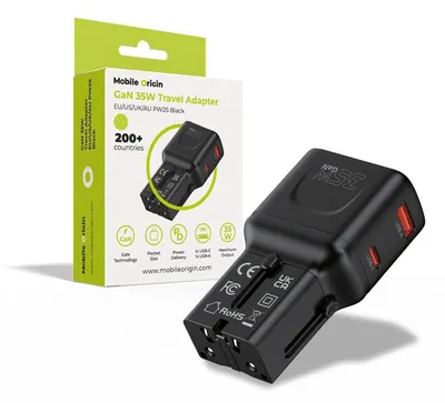 Obrázek produktu pro Mobilní cestovní adaptér Origin 35 W, EU/USA/UK/AU PW25, černý