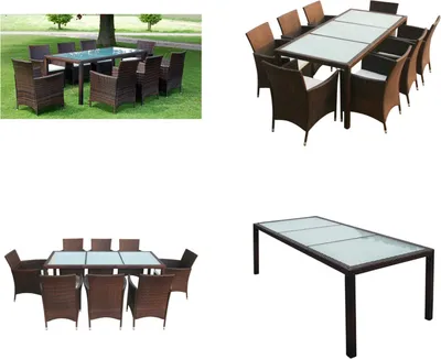 Produktbild von vidaXL 9 tlg. Garten Essgruppe mit Auflagen Poly Rattan Braun - Gartenmöbel Set - Gartenmöbel Sets - Gartentisch - Gartentische