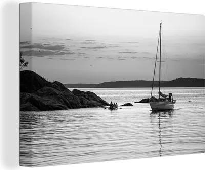 Produktbild von OneMillionCanvasses® - Leinwandbilder - 140x90 cm, Himmel über Segelboot - schwarz und weiß, Wandbilder Kunstdruck Wanddekoration