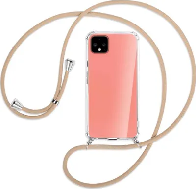 Produktbild von Handykette Backcover-Schutzhülle mit Band (Metall silberfarben) für Google Pixel 4 - beige