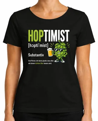 Productafbeelding van Hoptimist Bier, grappig ontwerp, bierbrouwer, traditioneel shirt, lederhosen, dames T-shirt, zwart, maat 3XL