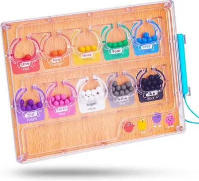 Produktbild von Montessori Magnetisches Farb- und Zahlenlabyrinth aus Holz und ABS – Lernspielzeug zur Förderung der Feinmotorik, Farben- & Zahlenerkennung für Kinder