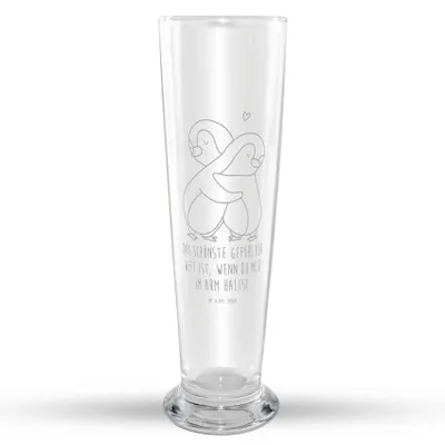 Produktbild von Mr. & Mrs. Panda Bierglas Pinguine Kuscheln - Transparent - Geschenk, Hochzeitstag, für Partner, Freundin, Mr Mrs Weizenglas, Valentinstag, Weißbierglas, Bier Glas