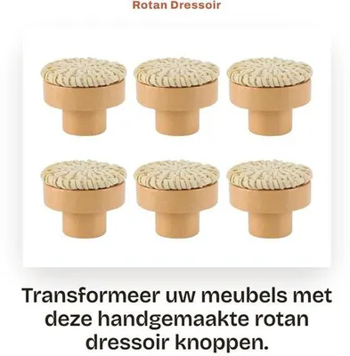 Produktbild von 6 Stück Knöpfe für Kommoden – Handgefertigt – Rattan – Knöpfe für Schränke – Möbelknopf – Leichtes Holz
