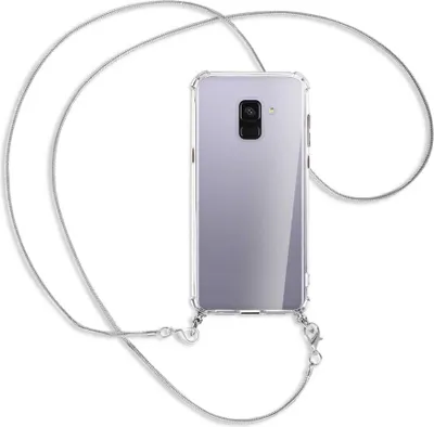 Produktbild von Handykette Backcover-Schutzhülle mit Band (Metall silberfarben) für Samsung Galaxy A8 Plus 2018 - silberfarbene Kette Snake