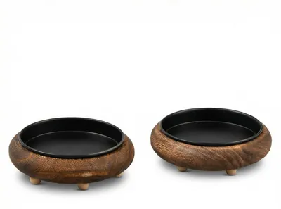 Produktbild von Kerzenteller Holz 2er Set, Kerzenhalter Stumpenkerzen Schwarz 8 cm
