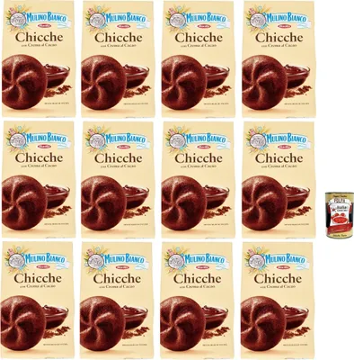 Produktbild von Mulino Bianco Chicche kakao, Biscotti Con Crema Al Cacao, Kakaocreme Kekse, biscuits cookies, 12x 200g + Italian Gourmet polpa 400g