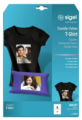 Immagine prodotto di Sigel® IP653 Pellicole di trasferimento InkJet per T-shirt, per tessuti di colore scuro, incl. carta da stiro, 6 pellicole