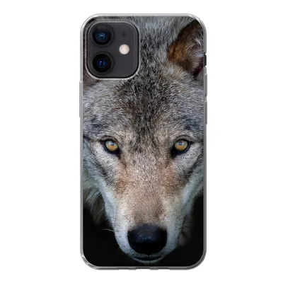 Produktbild von MuchoWow® Handyhülle Schutzhülle Hülle für iPhone 12 Wolf - Porträt - Schwarz Silikon Softcase Handy Hülle - Schutzhülle