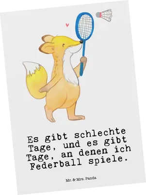 Produktbild von Mr. & Mrs. Panda Postkarte Fuchs Federball spielen - Weiß - Geschenk, Grußkarte, Badminton, Fotokarte, Postkarten, Ansichtskarte, Ansichtskarten