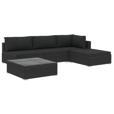 Obrázok produktu pre vidaXL 5-dielna záhradná obývacia súprava s vankúšmi Poly Rattan Black