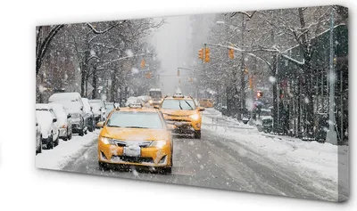 Produktbild von Leinwandbild 100x50 Wandkunst Winter Schnee Stadt Auto