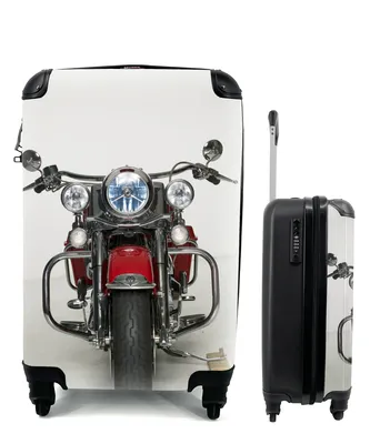 Produktbild von MuchoWow® Koffer Handgepäck Trolley Rollkoffer Kleine Reisekoffer mit 4 Rollen - Rotes Motorrad auf weißem Hintergrund - Cabin Size < 55x40x23 cm & 55x40x20 cm - Fotokoffer - Kabinenkoffer - Boardgepäck - Reise-Box - Reisekoffer - Reisegepäck - Koffer mit Bild - Trolley für Kinder