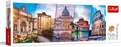 A panoramic puzzle box featuring a collage of famous Roman landmarks.