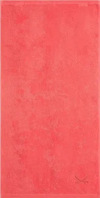 Produktbild von Sansibar Sylt Duschtuch Badetuch Saunatuch Frottier-Serie „Classic“, 70x140 cm, hot coral, hochwertige Säbel Stickerei, pflegeleicht, hautfreundlich