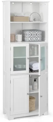 Produktbild von FCH Badezimmerschrank, Küchenschrank mit 4 Türen, offenen Fächern, verstellbaren Ablagen, 60 x 30 x 163cm