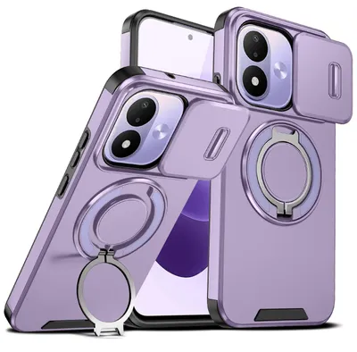 Obrázek produktu pro Dvouvrstvé pouzdro pro Xiaomi Redmi Note 17 4G/5G, s posuvným krytem fotoaparátu a magnetickým kroužkovým stojánkem Fialová