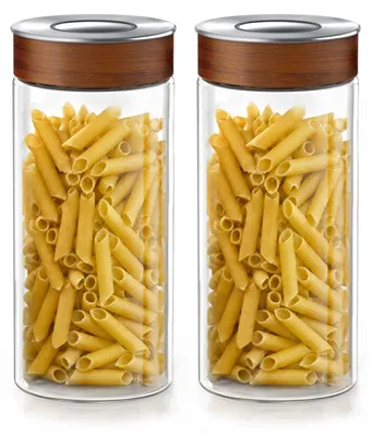 Zdjęcie produktu dla Zestaw dwóch szklanych pojemników Arendo, każdy o pojemności 1300 ml, wykonanych ze szkła borosilikatowego, z hermetycznym zakrętką próżniową. Pokrywki wykonane ze stali nierdzewnej z uszczelką silikonową. Pojemniki do przechowywania żywności, 2 sztuki, przezroczyste
