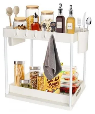 Produktbild von Küchenregal 2 Etagen Standregal Weiß ABS Kunststoff Schublade