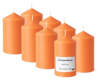 Imagen del producto de Velas tipo "stumpen" de 6 cm de diámetro y 10 cm de altura, color ocre, paquete de 8 unidades