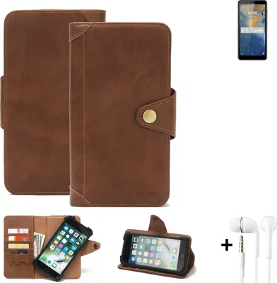 Produktbild von K-S-Trade Handyhülle + Kopfhörer für ZTE Blade A31 Schutz Hülle Walletcase Bookstyle Tasche Case Handytasche Wallet Flipcase Cover PolyurethanBraun (1x)