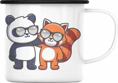 Produktbild von Trendation - Freunde Roter Panda Emaille Tasse Musik Kinder Geschenkidee für Jungs Mädchen Lustige Grafik (Schwarz)