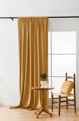 Produktbild von Vorhang - Senfgelb - 140 x 270 cm - Verdunkelungsvorhang - mit Kräuselband - Veloursstoff - Gardine Schlafzimmer