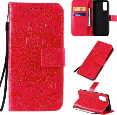 Produktbild von Mobigear Sonnenblumen-Handyhülle für Samsung Galaxy S20, Klapphülle/Geldbörse - Rot