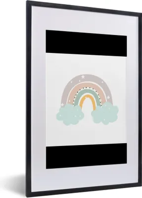 Produktbild von MuchoWow® Gerahmtes Poster Regenbogen - Sterne - Punkte - Wolken - Kinder 40x60 cm - Poster mit Schwarzem Bilderrahmen Wandposter Rahmen Foto Bilder - Poster in Rahmen