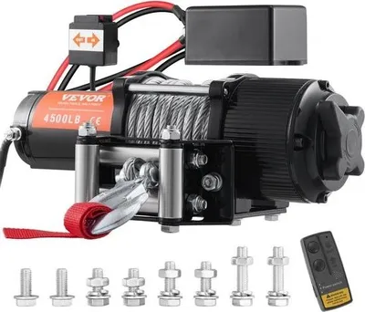 Produktbild von Elektrische Seilwinde 12V, 4500 lbs/2041kg, Offroad-Motorrad-Seilwinde, elektrisches Stahlseil mit kabelgebundener Fernbedienung, schwarz, ideal für