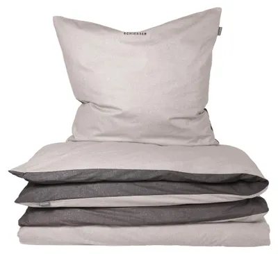 Produktbild von SCHIESSER Bettwäscheset Doubleface | Feinbiber | 2-teilig | Wendeoptik | 100% Baumwolle | Weich und wärmend | YKK-Reißverschluss | 135x200 cm + 80x80 cm | Hellgrau-Dunkelgrau