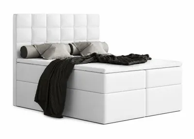 Produktbild von Boxspringbett MERA OHNE Topper, mit Bettkasten, Bonellfederkern H3, Doppelbett, Polsterbett mit Stauraum, (120x200, Weiss - Madryt 120)