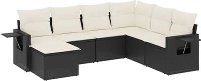 Produktbild von vidaXL 7-tlg. Garten-Sofagarnitur mit Kissen Schwarz Poly Rattan