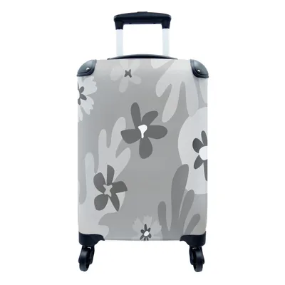Produktbild von MuchoWow® Koffer Handgepäck Trolley Rollkoffer Kleine Reisekoffer mit 4 Rollen - Hintergrund - Blumen - Schwarz - Weiß - Cabin Size < 55x40x23 cm & 55x40x20 cm - Fotokoffer - Kabinenkoffer - Boardgepäck - Reise-Box - Reisekoffer - Reisegepäck - Koffer mit Bild - Trolley für Kinder