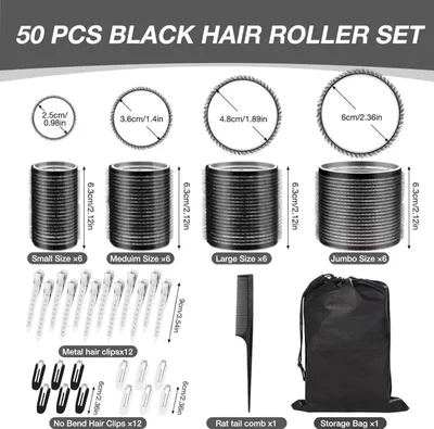 Produktbild von 50 Stücke Lockenwickler Set, 24 Stück 4 Größen (60/48/36/25mm) mit 24 Edelstahl-Clips, Lockenwickler Groß, lockenwickler Selbsthaftend Hair Rollers für Lange, Mittlere & Kurze Haare